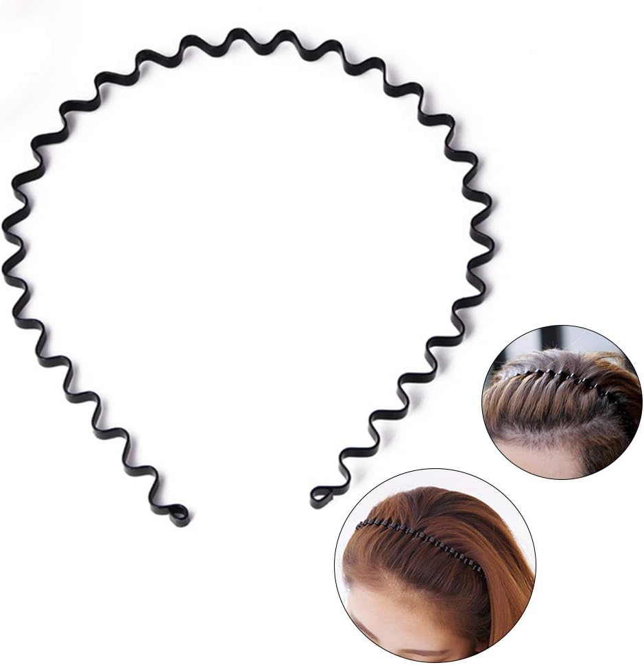 S SIFUNUO Unisex Black Spring Wavy Metal Hair Hoop Band Men Women Sports Headband Headwear Accessories