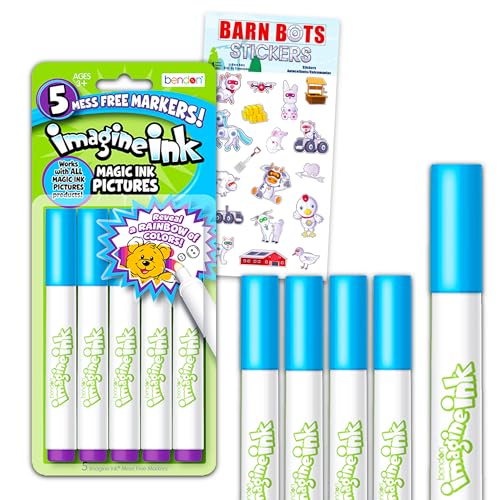 Bendon Publishing Imagine Ink Markers Only Replacement Bundle - 5 Pc Imagine Ink Markers Refill Separates Set for Imagine Ink Coloring Books for Kids with Stickers