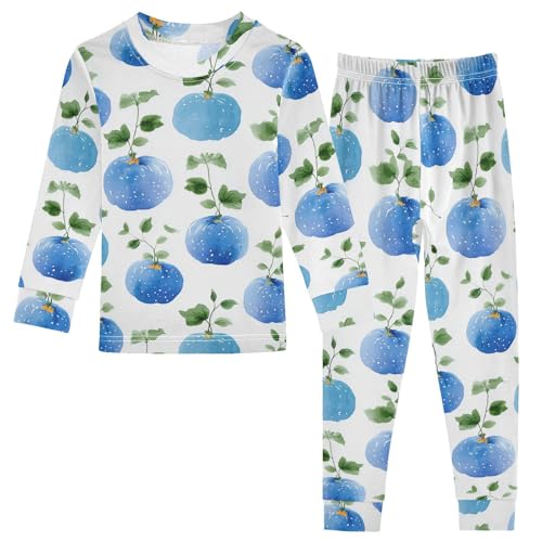 Pajama Sets Long Sleeve Blue Fruits with Green Leaves Soft Comfy Sleepwear 2 Piece PJS 3-8T