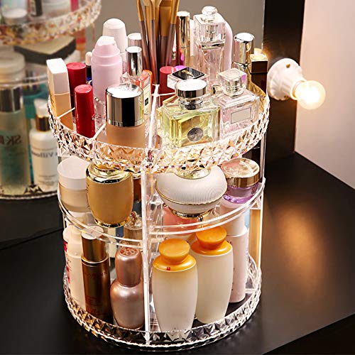 KingSaid 360 Degree Rotating Makeup Organiser Adjustable Jewelry and Cosmetic Display Stand Jewellery Cosmetics Storage Shelf Organizer
