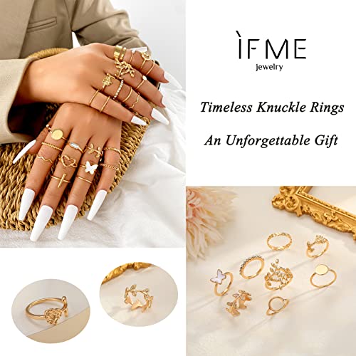 Ìf Me 24 Pcs Gold Vintage Knuckle Rings Set For Women Girls, Boho Dainty Stackable Midi Finger Rings, Snake Butterfly Signet Adjustable Ring Pack Jewelry Gifts. (Gold-2) #TOP2
