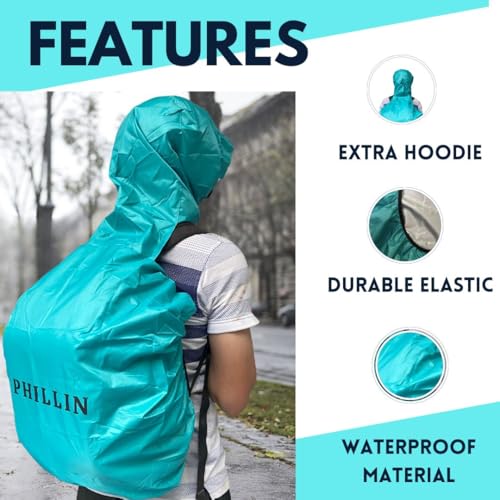 Image of Rain Cover for Backpack with Elastic Adjustable and Carrying Pouch Dustproof Waterproof Laptop Bag Protector Travel Accessories 35-45 Liter Hoddy Style (Sea Green)