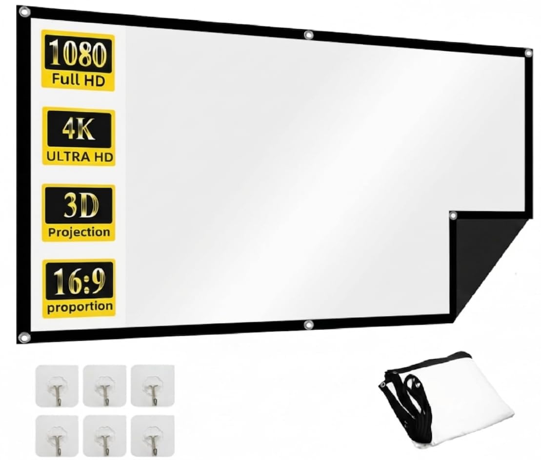 XTECTORVIEW 106 inch Projector Screen,4K HD 16:9 Portable Video Projector Screen Foldable Anti-Crease Indoor Outdoor Projection Screen for Home, Office, Classroom (92.5" Inch (W) x 52" Inch (H))