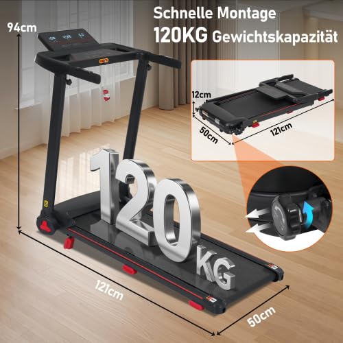 Tapis roulant pieghevole per la casa, pendenza dell'8%, motore da 3,0 CV, silenzioso fino a 14 km/h, superficie di corsa 110 × 40 cm, Bluetooth e display LED, portata 120 kg, console multifunzione, 12