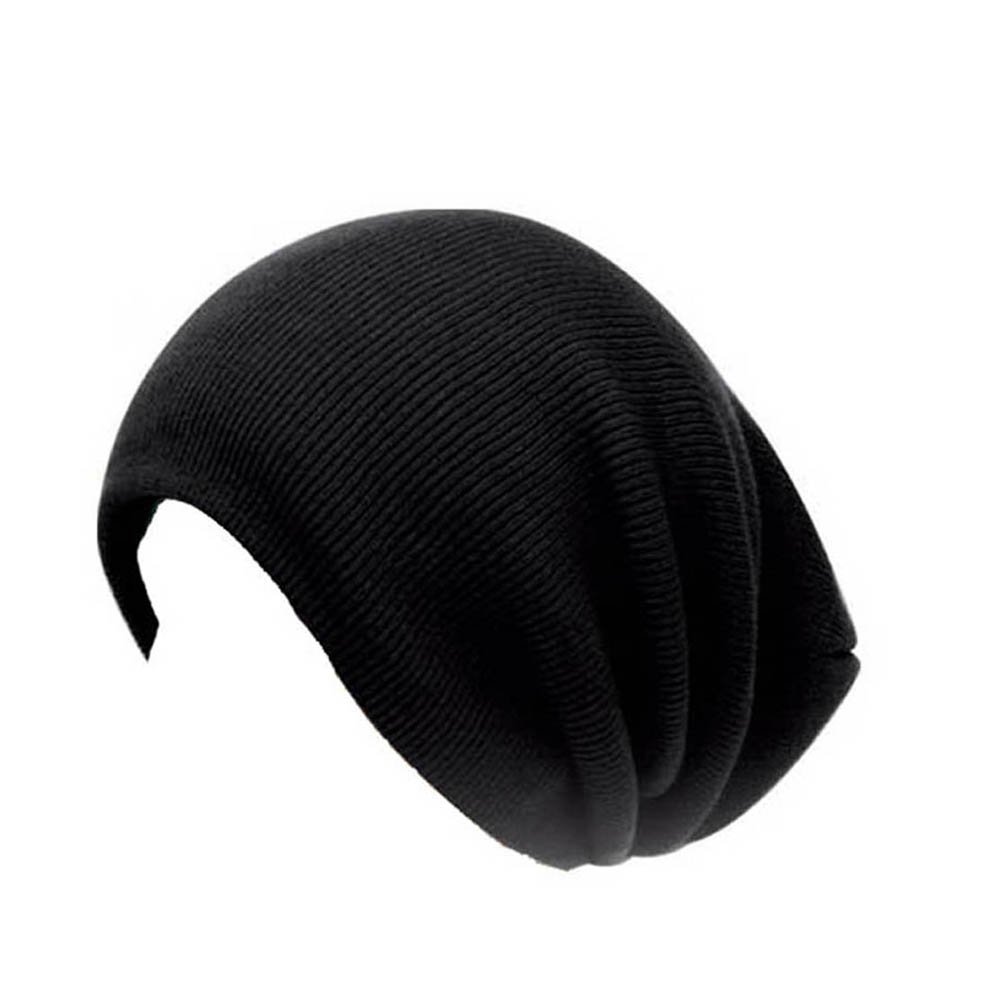 Accessoryo Black Ribbed Oversized Slouch Beanie Hat in Black - One Size fits Most
