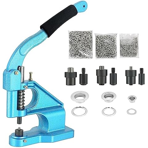 ATPEAM Hand Press Grommet Machine | 3 Dies (#0#2#4) Heavy Duty Industrial Eyelet Grommet Machine Grommets Eyelet Tool Kit with 1500 Grommets Eyelets Cover