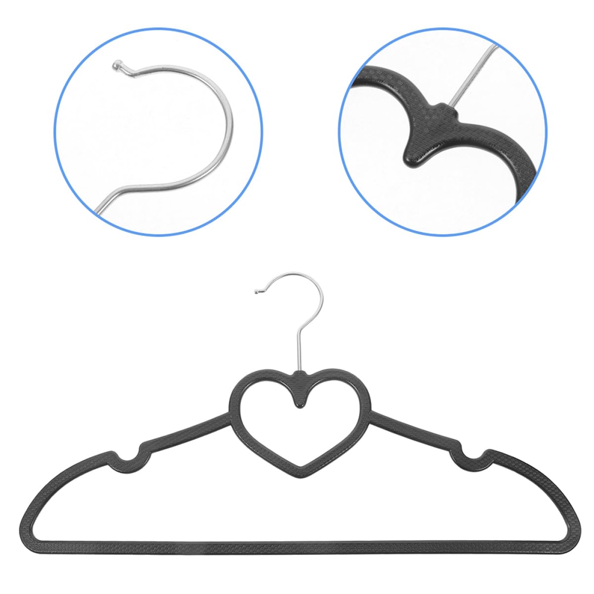Grucce a Cuore Nere Antiscivolo 20 Pezzi in Plastica | Formato 40x23x0, 6cm, Set Riutilizzabile, Design Salvaspazio per Guardaroba