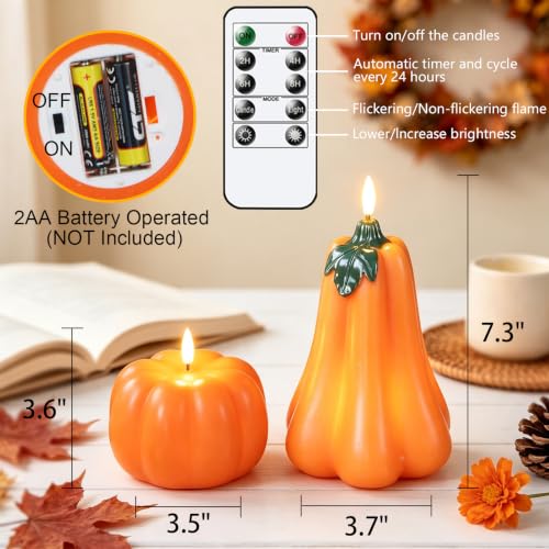 Image of Wondise Fall Decorations Flameless Wax Pumpkin Candles with Remote Timer