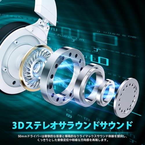 YPBDAN ゲーミングヘッドセット ワイヤレス 2.4G/Bluetooth5.3/有線 3WAY接続 無線 ヘッドセット マイク付き ＜20ms超低遅延 音画同期 7.1ステレオサウンド 重低音強化 ノイズキャンセリング 60H連続再生 ヘッドホン PS5 PS4 PC Switch スマホ Xbox対応 (ホワイト)