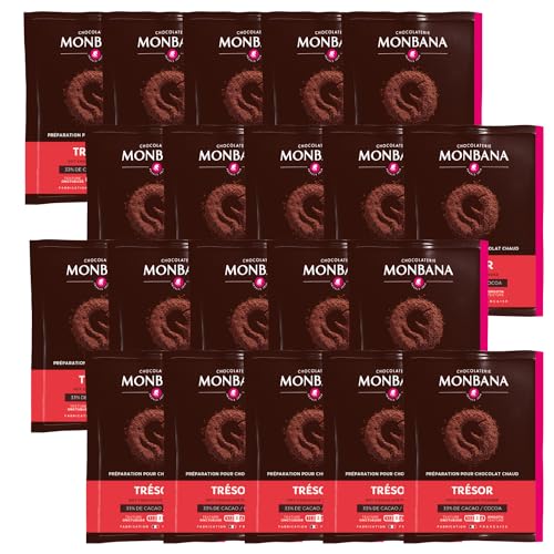 MONBANA | 20 sachets de chocolat TRESOR | Doses individuelles de 25 g de chocolat en poudre à déguster tout au long de la journée