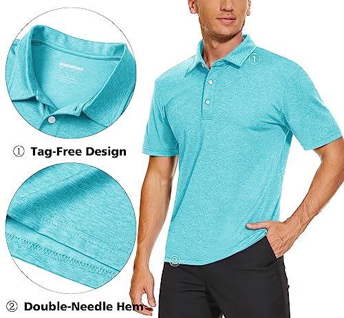 Magcomsen Mens Polo Shirts Short Sleeve Golf Work Shirts Summer Dry Fit Polo Shirts Casual Pique Polo Shirts Water Blue M #TOP3