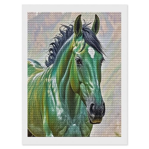 Pintura de diamantes de caballo verde para sala de estar, el arte de gemas ideal para tu hogar