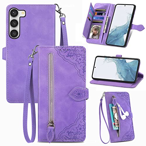 Coque portefeuille Samsung S23 5G violette anti-chute avec porte-cartes sécurisé