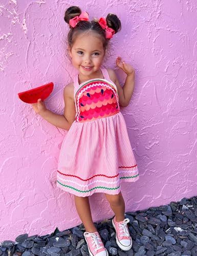 Toddler Girls Dresses Casual Back School Sleeveless Cross Straps Cutout Lined Elastic Waist Pattern Applique3