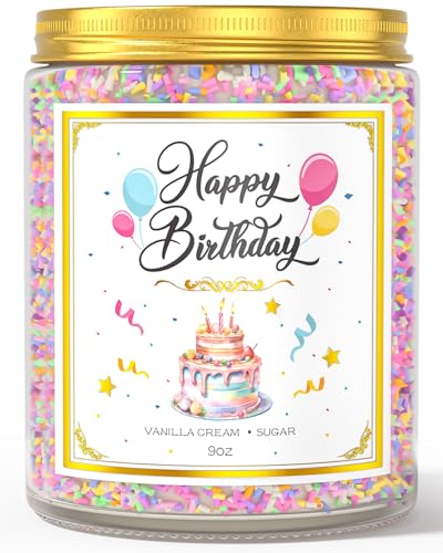 VEGISHINE Birthday Candles - 9 oz Happy Birthday Candle with Vanilla Birthday Cake Scent, Gifts for Women & Men, Friendship Ideas