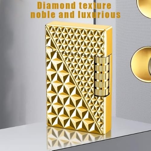 Image of Smoke King Sanji Diamond-Cut Gold Lighter - Premium Stainless Steel Butane Refillable Lighter