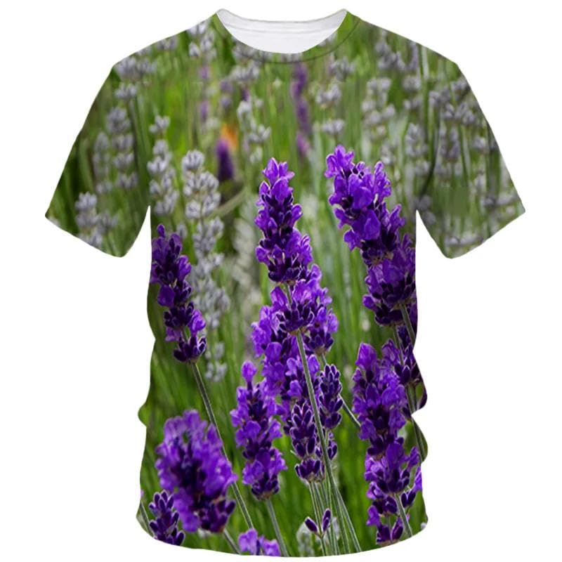 T-Shirt Homme Imprimé Lavande 3D pour vos Sorties Streetwear et Look d'Été