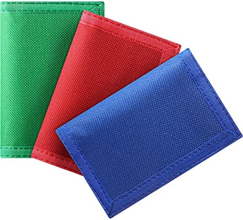 3 Pieces Kid Wallets for Girls Boys Ages 6-18 Canvas Trifold Wallets with Sticker and Zipper Pocket for Teens Birthday Christmas Gift (Blue, Green, Red, Solid Style)