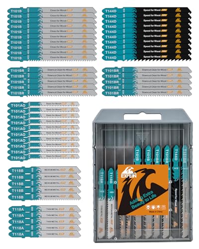 EXFEIN 50pcs Jigsaw Blades for Softwood Plywood Metal, T-Shank