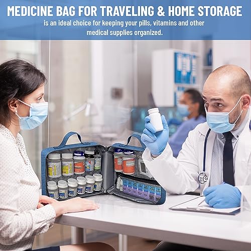 Pill Bottle Organizer Medicine Bag Storage Medication Pill Box Case with Handle Travel Medicine Storage Box Bag for Vitamins, Medications, Medical Supplies, Large Size 11 * 4,5 * 9,5 inch (Blue) - Thumbnail 3