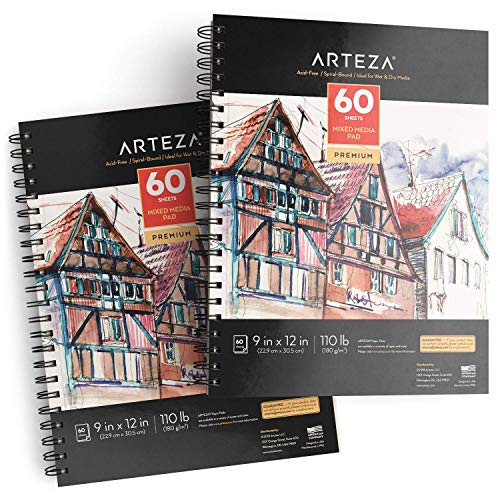 ARTEZA Mixed Media Sketchbook 9x12 Inches (2-Pack)