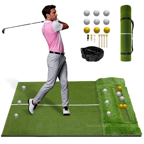 Dual-Turf Golf Mat with Ball Tray
