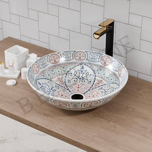 Image of B Backline Ceramic Moroccan Deisgn Tabletop Washbasin /Bathroom Basin Sink /Basin for Bathroom /Wash Basin for Bathroom /Hotel /Office /Restaurant 41 X 41 X 14 Cm