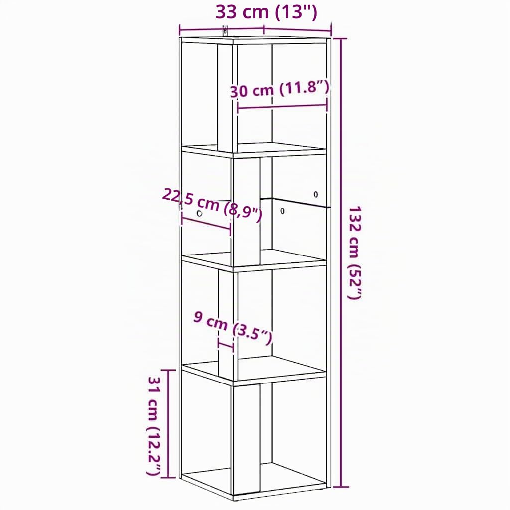 vidaXL Armoire d'angle chêne Artisanal 33x33x132 cm Bois d'ingénierie, étagère d'angle, bibliothèque, vitrine, étagère à Livres, Armoire