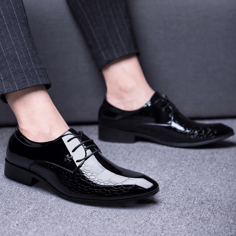 Men's Alligator Crocodile Print Oxfords Fashion Lace Up Dress Shoes Formal Business Casual Lace Up Punched Leather Oxford(11)4