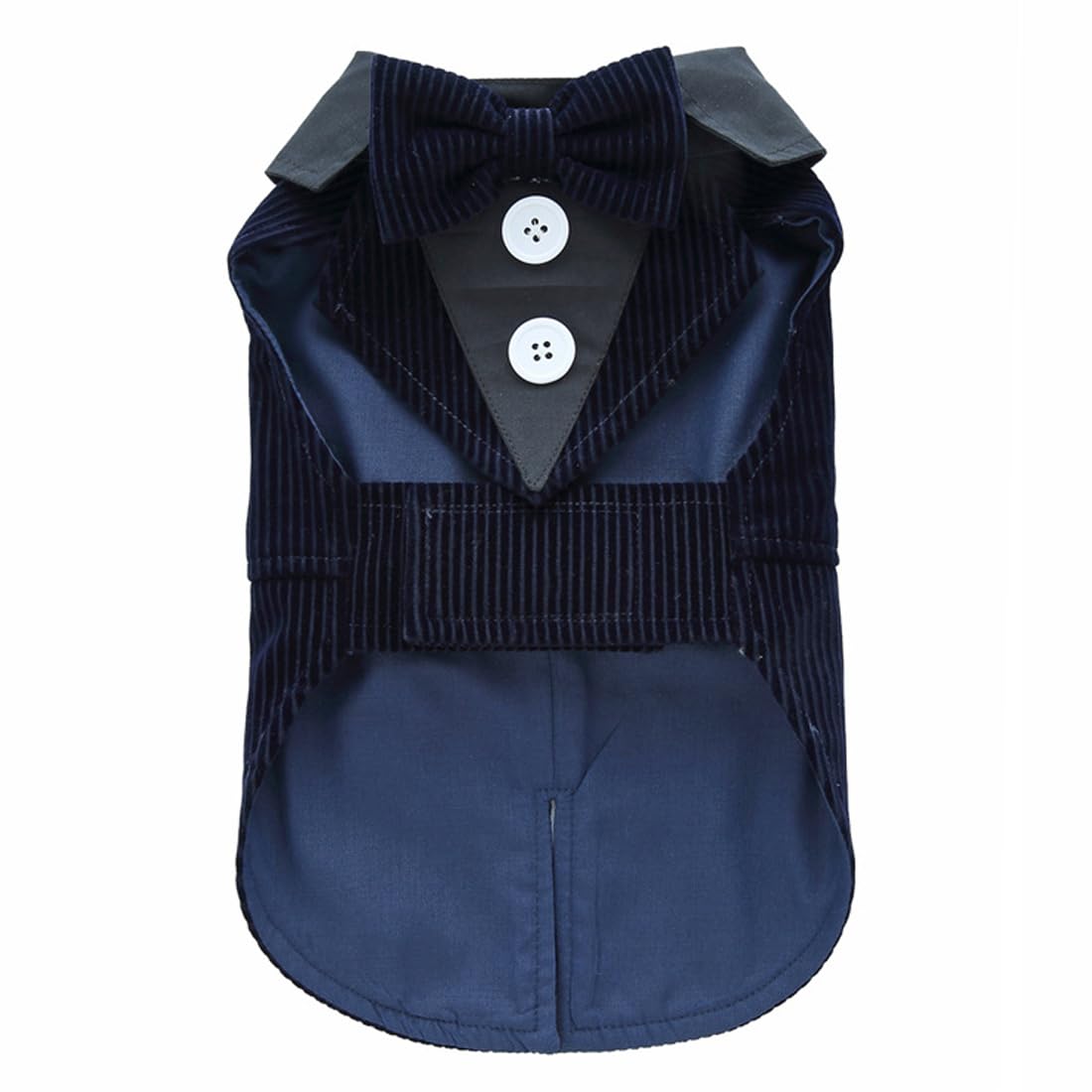 DOTEYAYP Puppy Velvet Tuxedo with Detachable Bowtie Prom Wedding Formal Wear Prince Costume for Small Dog (Small, Navy)