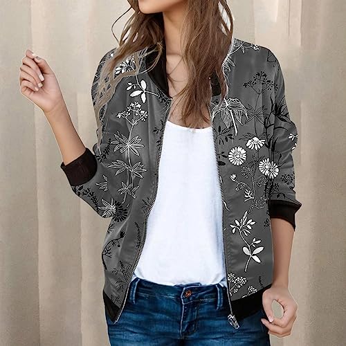 Bomber Jacket Women Floral Zip Up Zipper Jackets Coats Stand Collar Long Sleeve Causal Lightweight Tops Outerwear2