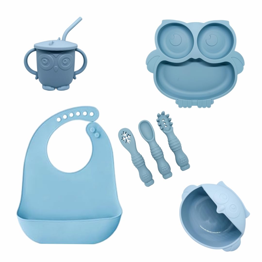 10 -Piece Silicone Solid Tableware Kit for Baby |FDA-Approved Food-Grade Quality Kid Dining Set | Safe for Both Dishwasher and Microwave Use - Blue