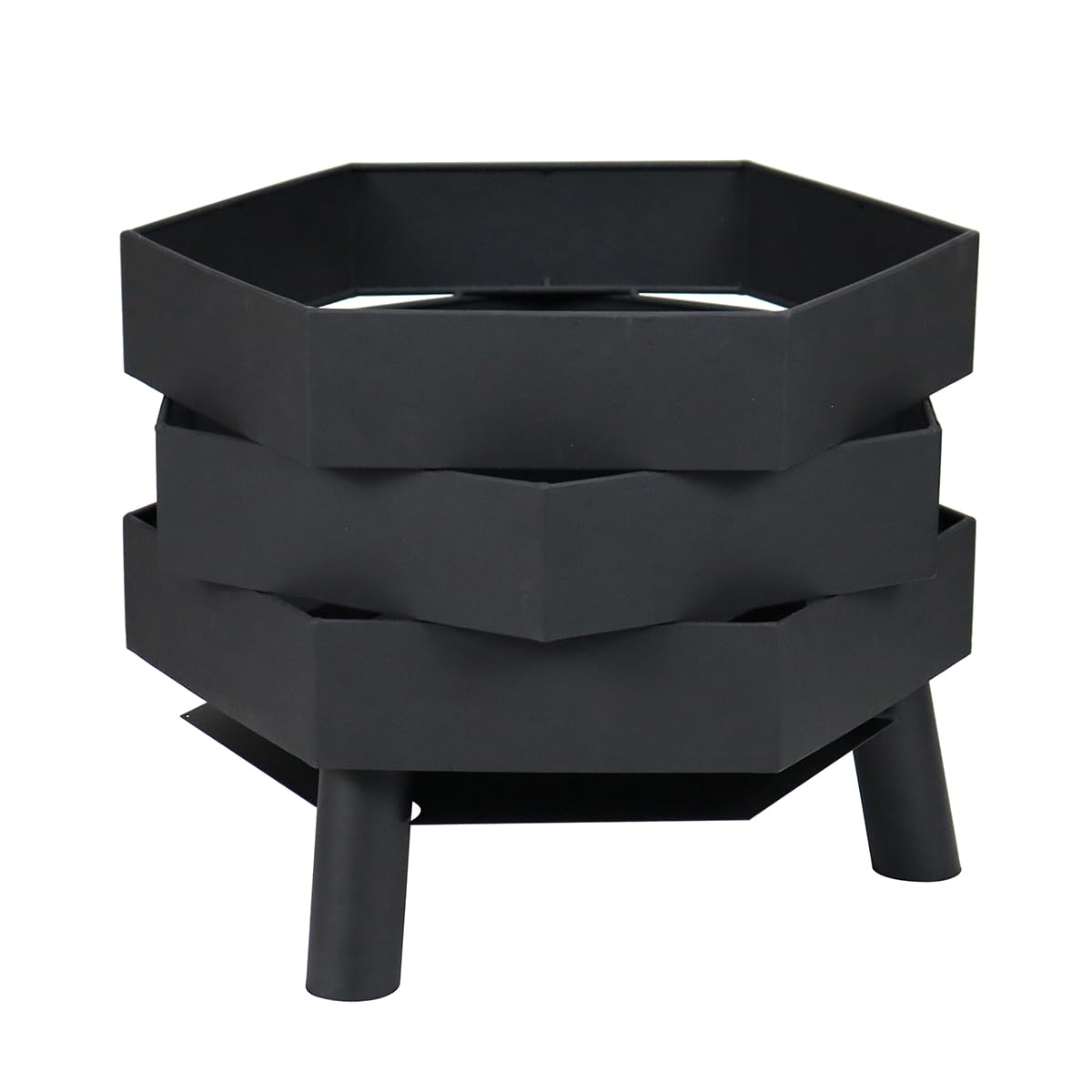 CHARLES BENTLEY Brasero Hexagonal Moderne 46cm, Acier thermolaqué Noir, résistant à la Chaleur et Rouille, avec tisonnier, Design Contemporain (46x46x35.5cm)