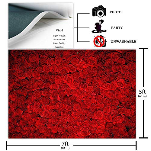 Avezano Red Rose Floral Wedding Photography Backdrop Valentine's Day Party Photo Backdrops Vinyl Cloth 14 February Background Photo Booth Props Pictures (7X5Ft) #TOP1