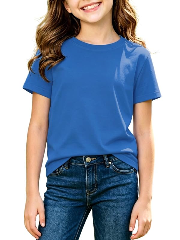Essentia Topia Kids Girls Premium Midweight Cotton Blend T-Shirt Short Sleeve Tshirt Summer Tops 11-12 Years Royal Blue