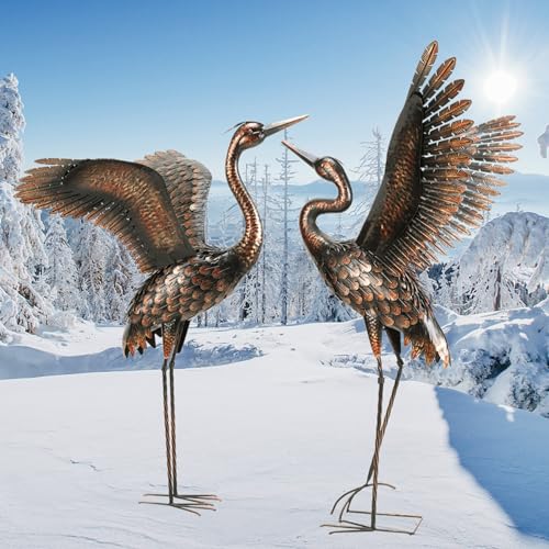 chisheen Garden Statue Outdoor Metal Heron Crane Yard Art Sculpture for Lawn Patio Backyard Decoration,46 inch (2-Pack)