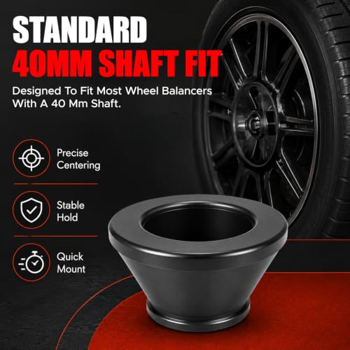 Image of Wheel Balancer Cone Set, 4PCS Tire Balancing Machine Standard Taper Cones for 40mm Shaft, #45 Carbon Steel Hub Centric Adapter Kit, 1.77-5.39 Inch Hub Bore