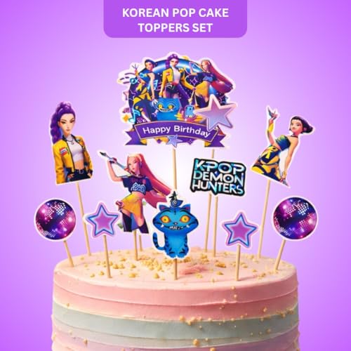 Image of Wanna Party Korean Pop Band Theme Cake Toppers Set of 10 for Birthday Cake Decoration | Korean Pop Theme Party Supplies for Girls Birthday Decoration