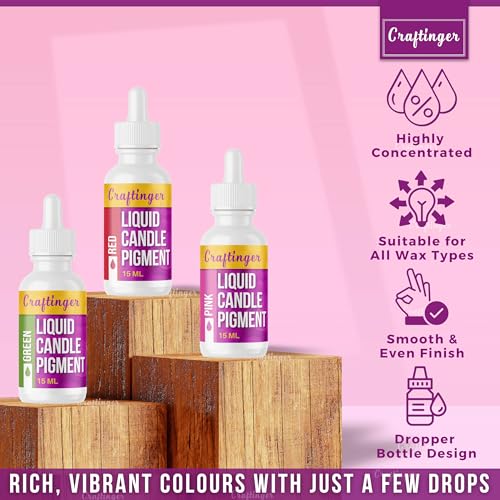 Image of Craftinger 15ml Liquid Candle Dye Pigment, Set of 8 Vibrant Color for Making, Colour for All Type Wax Soy,Gel, Paraffin,Bees Wax for for Adults & Beginners