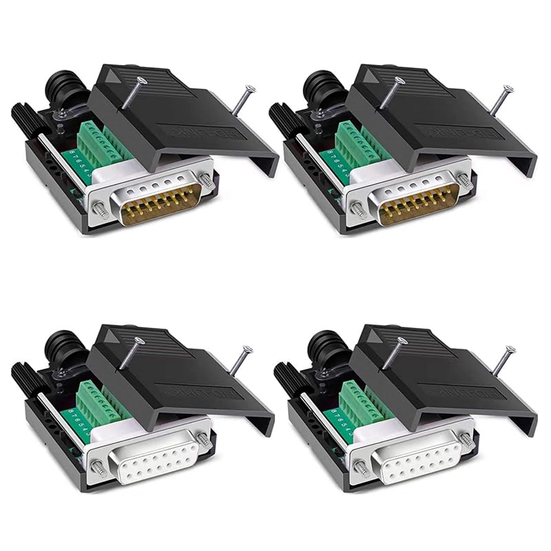 Wiring Connecting Terminals - 4PCS DB15 Solderless Breakout Connector, RS232 D-SUB Serial to 15Pin Port Terminal Block 16mm Thinner Solderfree Adaptor