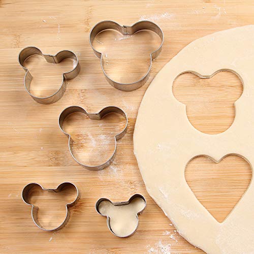 20pcs Cookie Cutter set, Mickey & Heart & Flower & Round Shapes Cookie Cutters Molds for Biscuits, Cakes, Vegetable and Sandwiches, 0.4mm Thickness & 2.5cm in height Stainless Steel Baking Tools