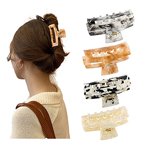 4PCS Hair Claw Clips, Acetate Resin Hair Clip French Design Tortoise Shell Jaw Clips for Hair, Great Designs Different Hair Types for Women and Girls