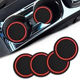 4PCS Car Cup Holder Coasters, Dustproof Automotive Interior Accessories Mat,2.75 Inch Non-Slip Insert Water Bottle Holder Pads, Universal for Vehicles, Trucks, RVs and More (Black/Red)