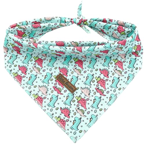 Bobo Rainbow Dog Bandana-1PC Blue Pink Dinosaur Print Bandanas Spring Summer Puppy Bandanas Cute Bibs Scarf Square Soft Dog Kerchief Pet Bandanas for Small Medium Large Dogs