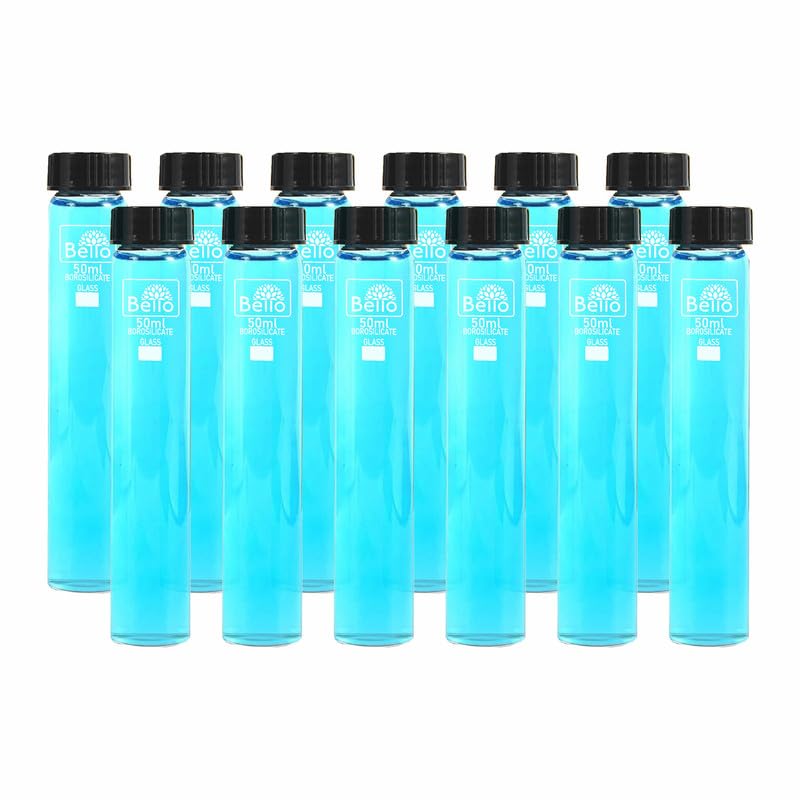Image of Bello 12pcs-50ml Clear Glass Vials Culture tube with Screw Caps Glass Sample Vial with PE Stopper, Leak-Proof Glass Bottles Containers for Cosmetics Perfume Making Lab Laboratory