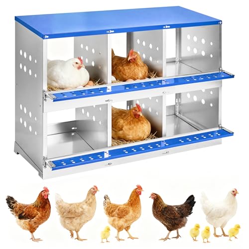 Doppeltcharms 6 Holes Galvanized Steel Chicken Nesting Boxes Egg Laying Box with Automatic Rollout Egg Collection Easy Clean & Quick Assembly Hen Nest Boxes for Backyard Poultry Blue