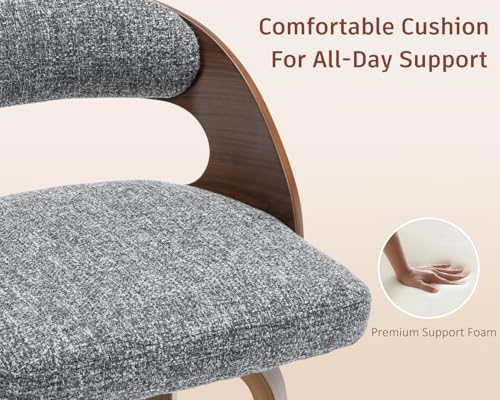 Image of AQG Swivel Bar stools Set of 3 Bar Chairs 26 inch Counter Height Mid-Century Modern Bentwood Barstool Faux Linen Upholstered Bar Chair with Back and Footrest, for Bar, Cafe, Dining, Kitchen Island, Gray