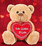 BRUBAKER Teddy Plüschbär mit Herz Rot - Ich Liebe Dich - 25 cm - Teddybär Plüschteddy Kuscheltier Schmusetier - Braun Hellbraun