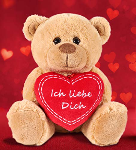 BRUBAKER Teddy Plüschbär mit Herz Rot - Ich Liebe Dich - 25 cm - Teddybär Plüschteddy Kuscheltier Schmusetier - Braun Hellbraun – Bild 6