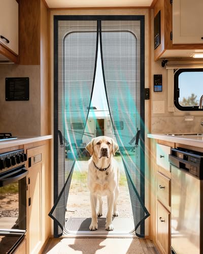 Gociean Magnetic RV Screen Door Curtain for Camper Curtain Size 33 x 75 Travel Trailer Fifth Wheel and Motorhome Tear-Resistant Mesh Bug Screen Self Closing Mosquito Net Pet Friendly